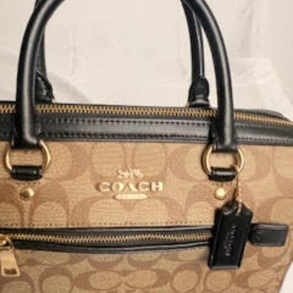 COACH AUTHENTICATED Rowan Satchel Signature Canvas Brown/Black Crossbody NWT Tag - Picture 3 of 10